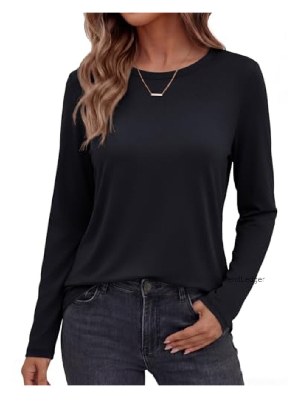 Long Sleeve T-Shirt Women Casual Loose Fit Crew Neck Polyester Spandex